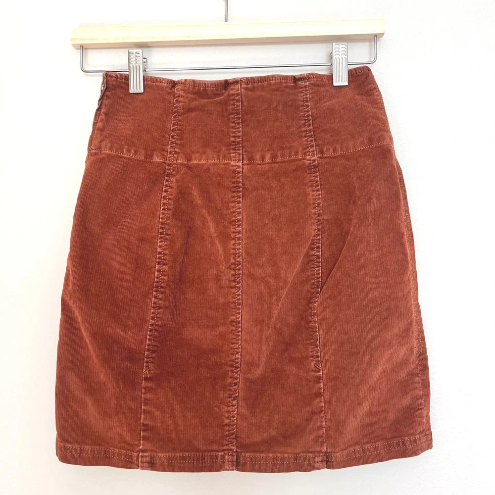 Free People Corduroy Mini Skirt Rust Burnt Orange High‎ Waisted Size 4 Boho Slit